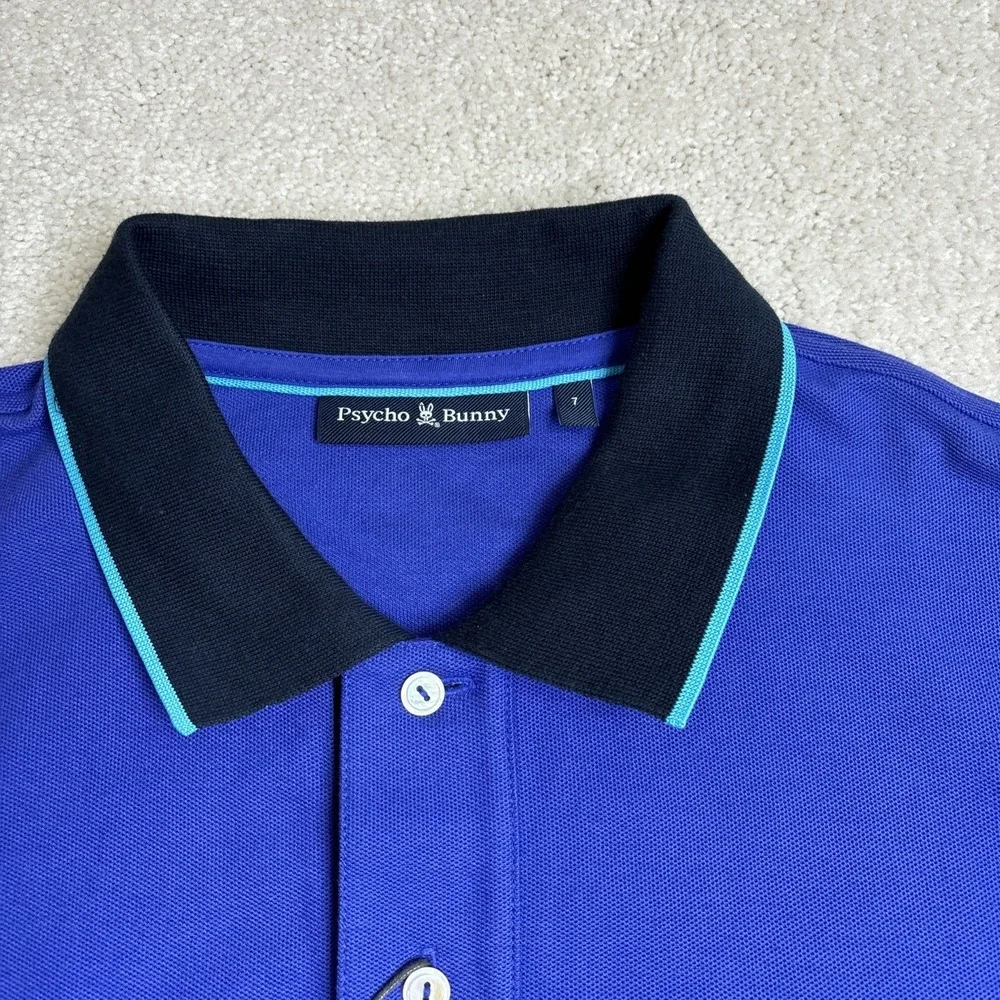 Psycho Bunny Men's Troy Logo‎ Pique Short Sleeve Polo Shirt Blue NWT Size 7
